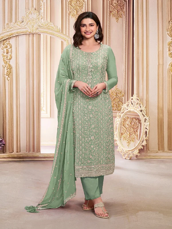 Pista Designer Heavy Semi-Stitched Pant Suit With Embroidery Sequence Work Casual Plaid Pants