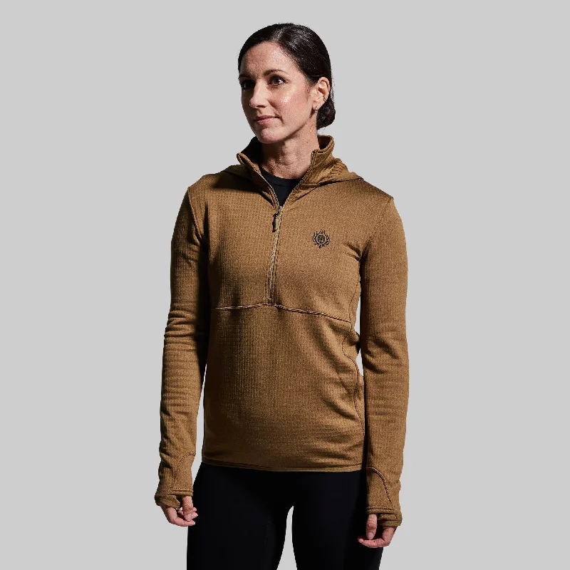 Women's Quiver Half Zip Hoodie (Coyote Brown) Hoodie with Batwing Sleeves Loose Dramatic