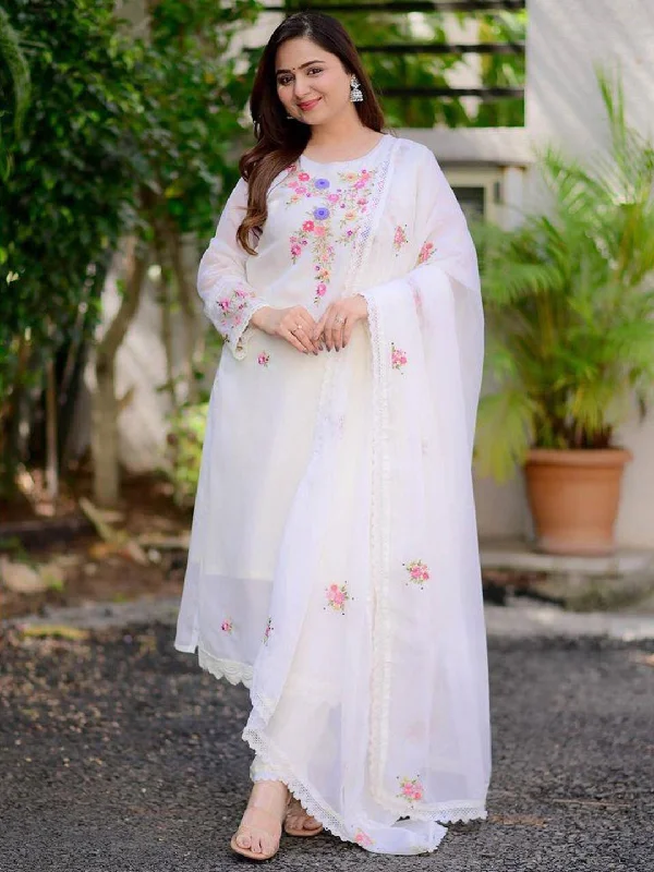Designer Salwar White Suit Pant With Heavy Thread Embroidery Printed Sequins Work Fashionable Jogger Pants