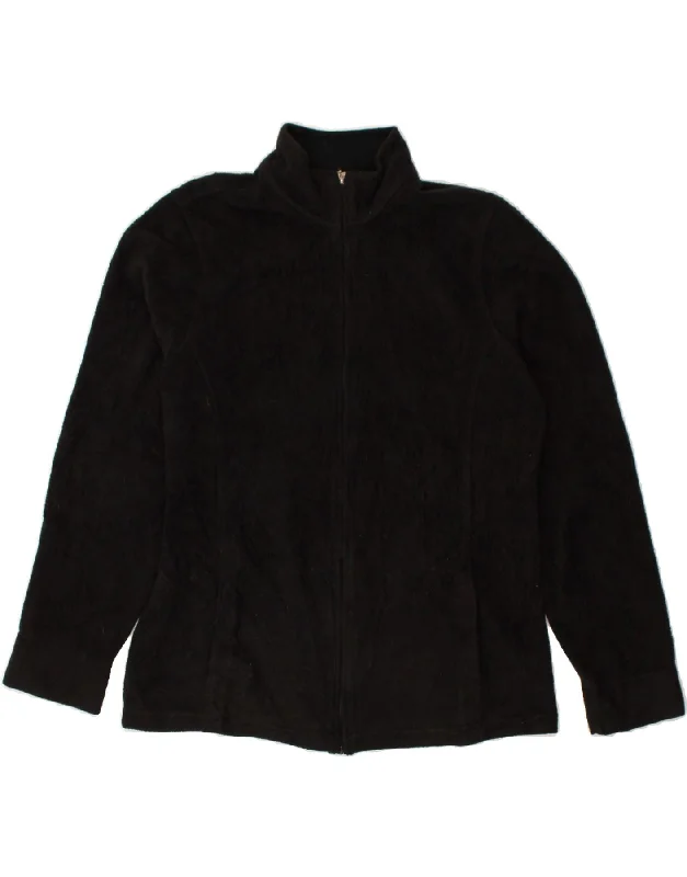 L.L.BEAN Womens Fleece Jacket UK 14 Medium Black Polyester Print Jacket Jacquard Jacket Patchwork Jacket