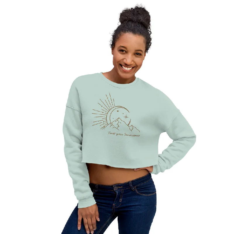 Trust Your Innersense — Crop Sweatshirt Hoodie with Raw Hem Edgy Unfinished