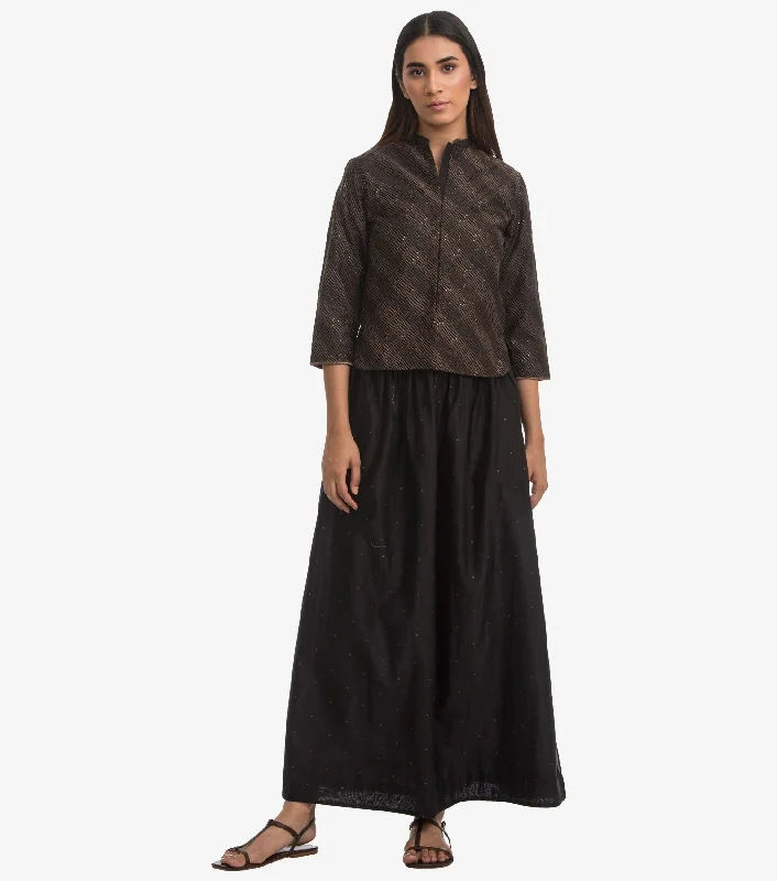 Black silk chanderi skirt set ruffled skirt detail