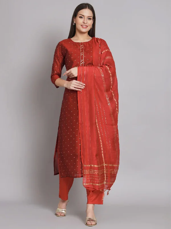 Maroon Trendy Elementary Designer Readymade Pant Suit With Embroidery Work Stylish Slim Trousers