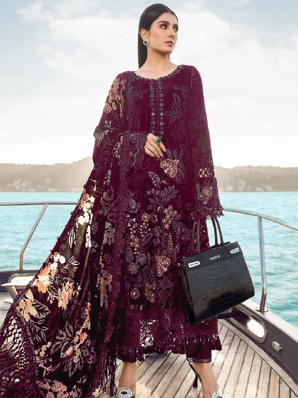 Burgundy Classy Designer Semi-Stitched Pant Suit With Embroidery Work Relaxed Fit Trousers