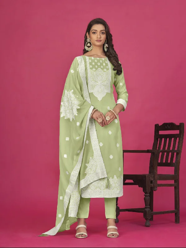 Pista Designer Readymade Organza Pant Suit With Wevon Design Baadla Work Classic Cropped Pants