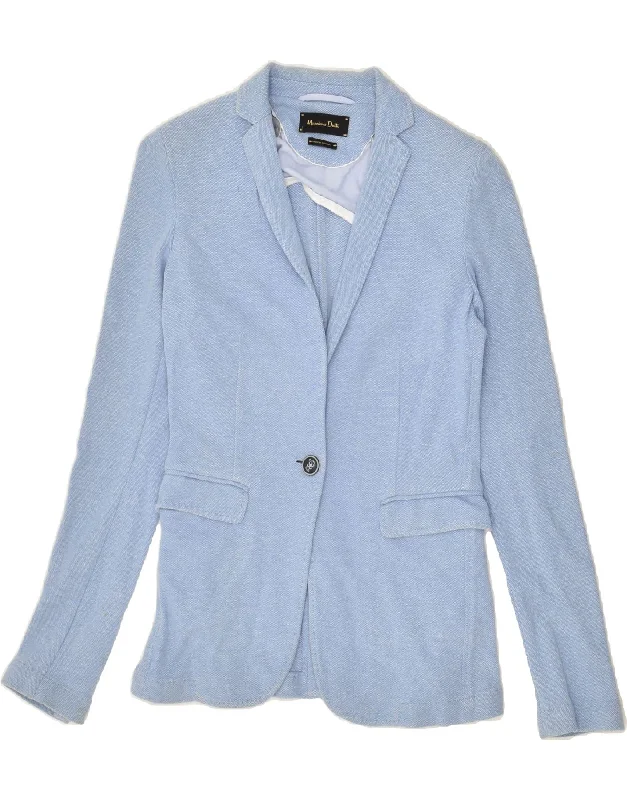 MASSIMO DUTTI Womens 1 Button Blazer Jacket IT 34 2XS Blue Cotton Chenille Fabric Brocade Fabric Lace Fabric