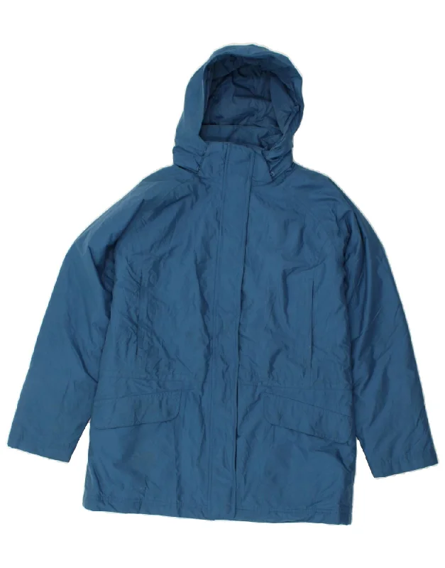 L.L.BEAN Womens Hooded Padded Jacket UK 14 Medium Navy Blue Polyester A-Line Jacket Boat Neck Shawl Collar