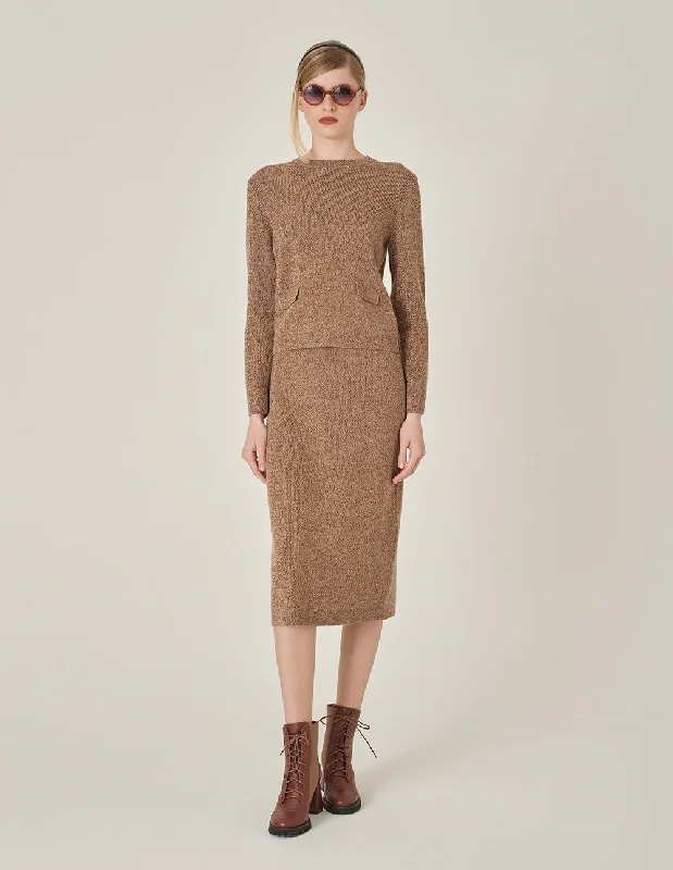 MARYLING Straight Knee-Length Apricot Mixed Yarn Skirt chiffon skirt airy