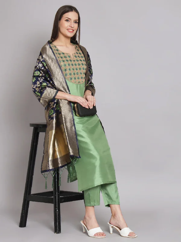 Pista Trendy Designer Readymade Silk Blend Pant Suit With Embroidery Printed Work Stylish Elastic Waist Pants