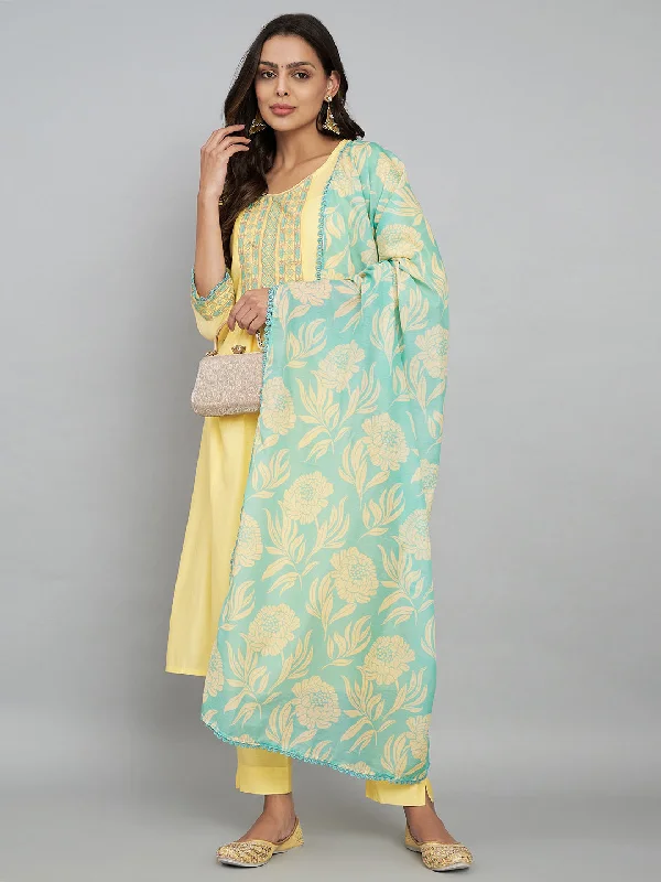 Yellow Designer Readymade Pant Suit With Printed Embroidery Work Slim Fit Casual Pants