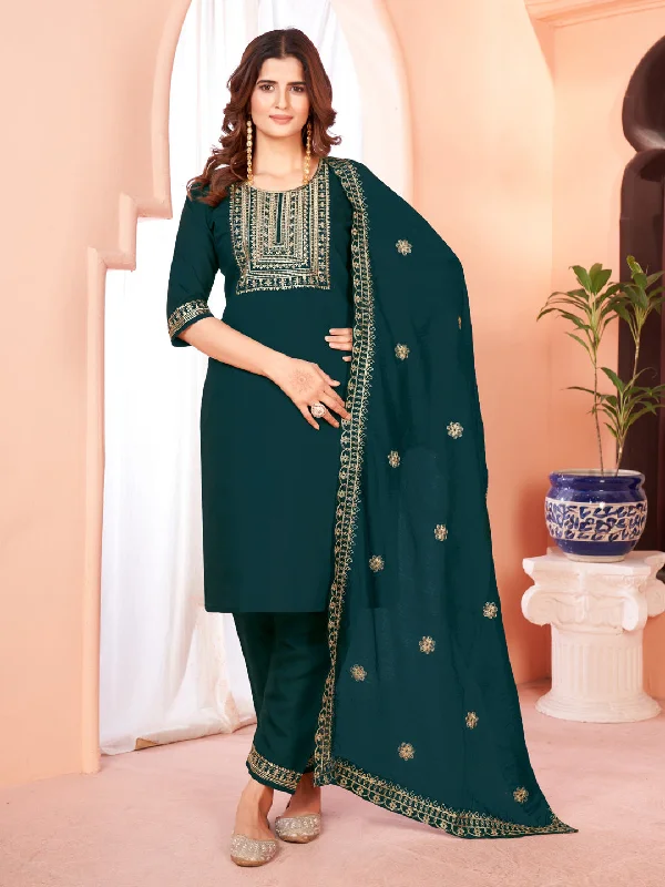 Green Attractive Readymade Pant Suit Designer Embroidery Work Casual Track Pants