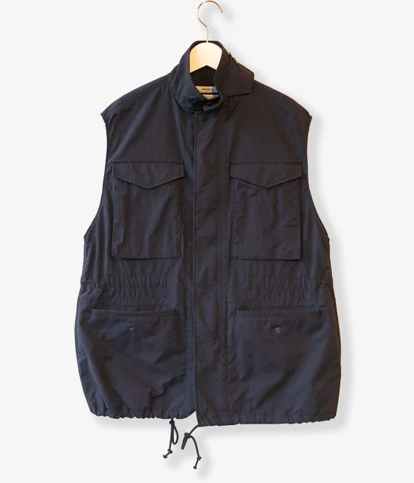 PHEENY/NYLON OXFORD FIELD JACKET VEST(BLACK) Snapped Jacket Toggled Jacket Drawstring Jacket