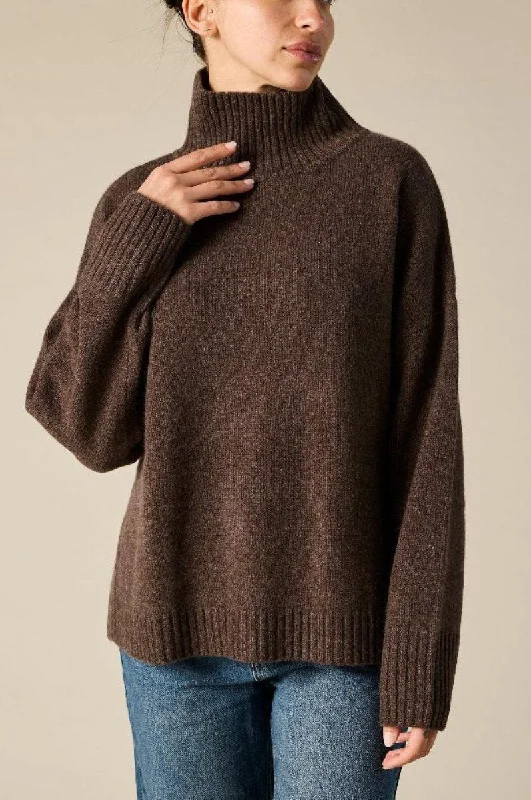 Cashmere Sunday Sweater in Woodland Brown Solid Print Embellished