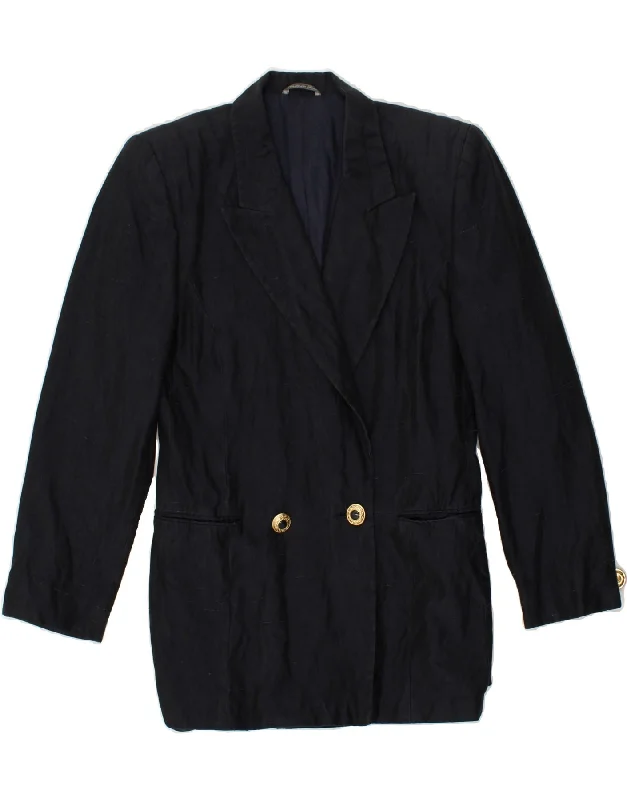 VINTAGE Womens Double Breasted Blazer Jacket UK 12 Medium Navy Blue Lace Jacket Ribbed Jacket Sequined Jacket