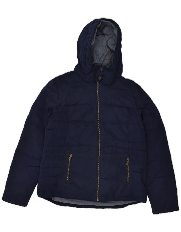 FAT FACE Womens Hooded Padded Jacket UK 14 Medium Navy Blue Polyester Jacket Blazer Coat
