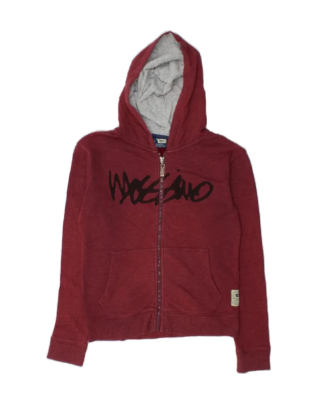 MOSSIMO Womens Graphic Zip Hoodie Sweater US 8 Medium Maroon Cotton Silk Blend Satin Velvet
