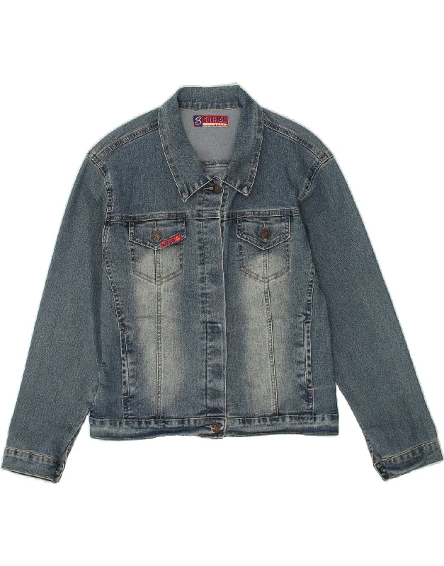 VINTAGE Womens Denim Jacket UK 14 Large Blue Cotton Cardigan Sweater Pullover