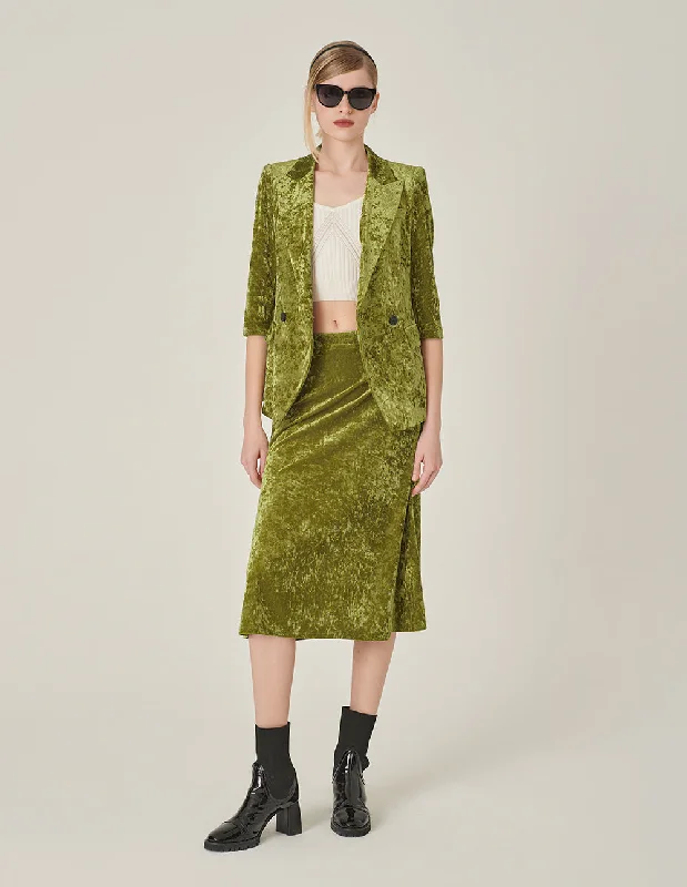 MARYLING Olive Green Velvet Fishtail Skirt chiffon skirt floaty