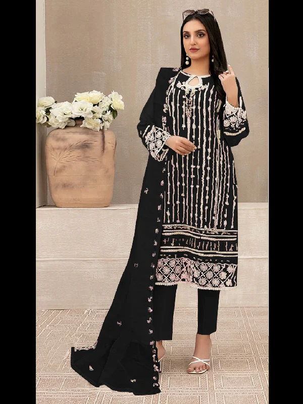 Black Classy Designer Semi-Stitched Pant Suit With Embroidery Sequins Work Comfortable Jogging Pants