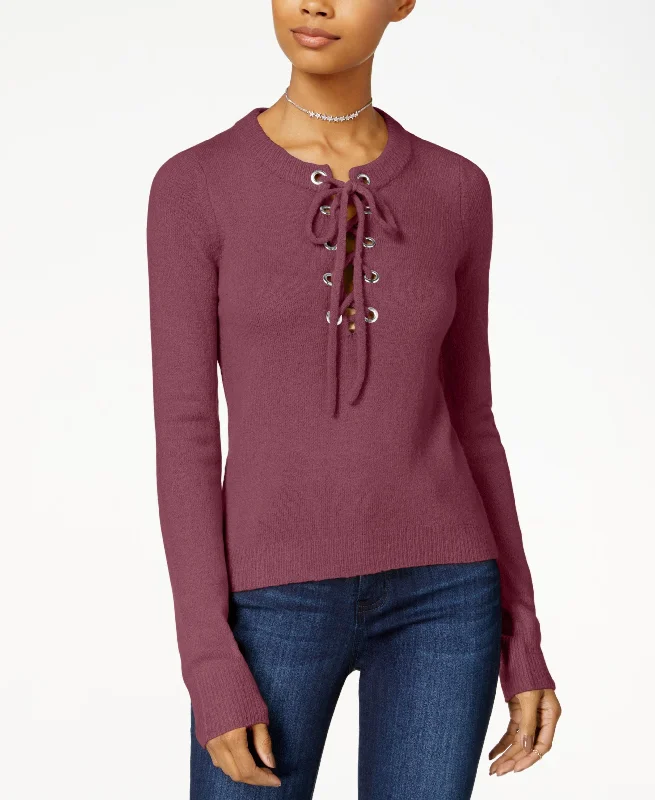 Juniors' Lace-Up Grommet Sweater Satin Fabric Silk Fabric Chiffon Fabric