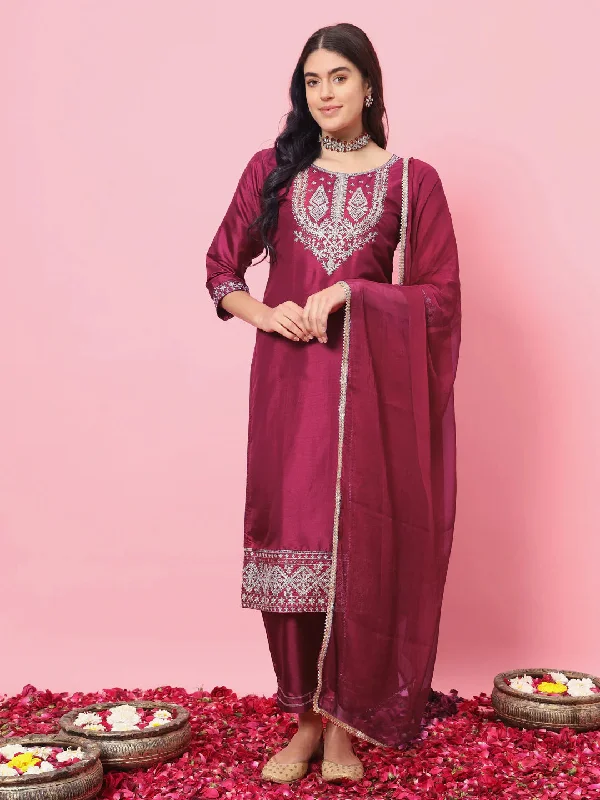 Cherry Red Premium Designer Pant Suit With Embroidery Work Chic Capri Pants