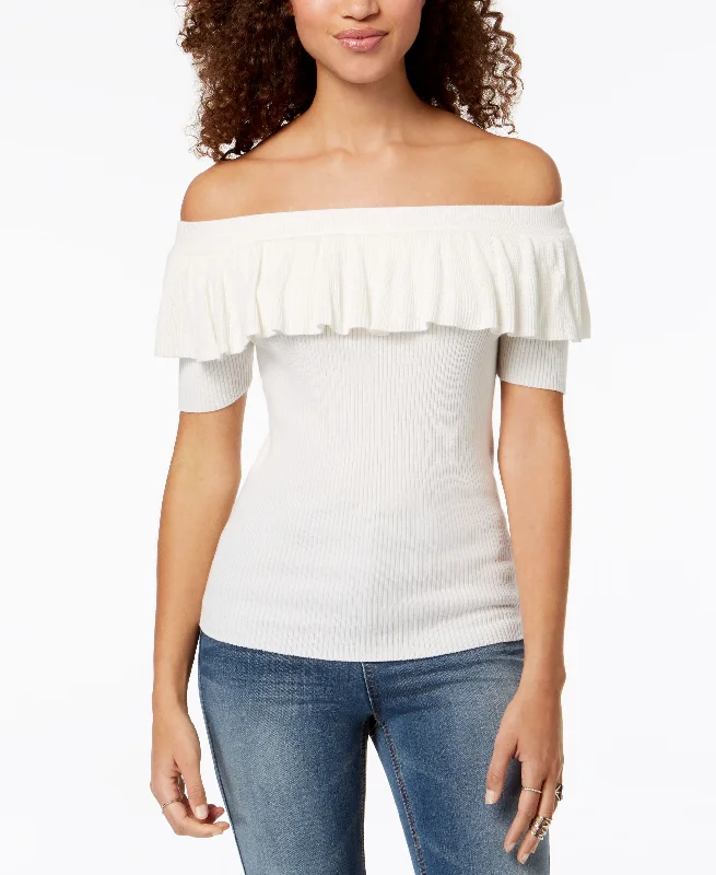 Hooked Up By Iot Juniors Off The Shoulder Flounce Sweater Open Front Closed Front Wrap Front