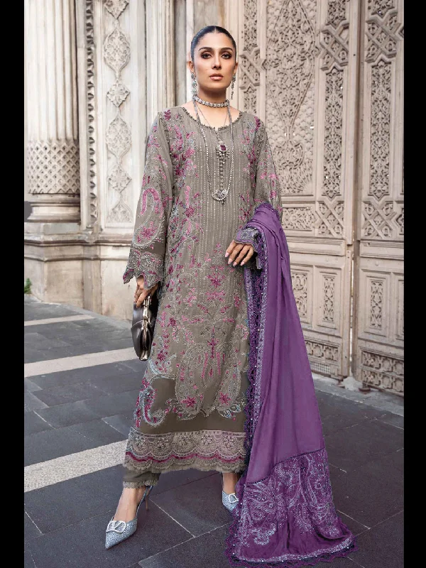 Dark Beige Classy Designer Semi-Stitched Pant Suit Embroidery Work Chic Checkered Pants