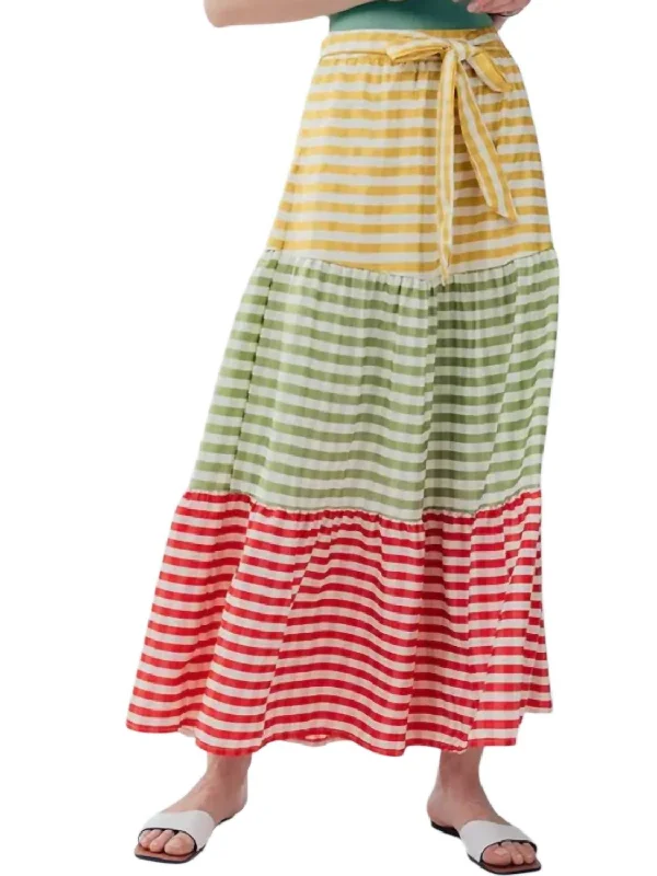Plaid Color Block Belted Maxi Skirt In Multi Color velvet skirt luxury