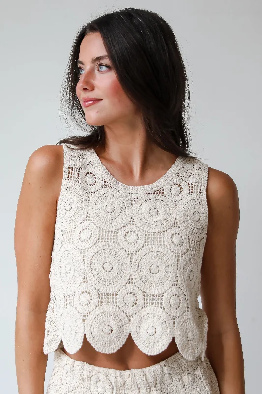 FINAL SALE - Style Update Beige Crochet Knit Tank scoop neck tank