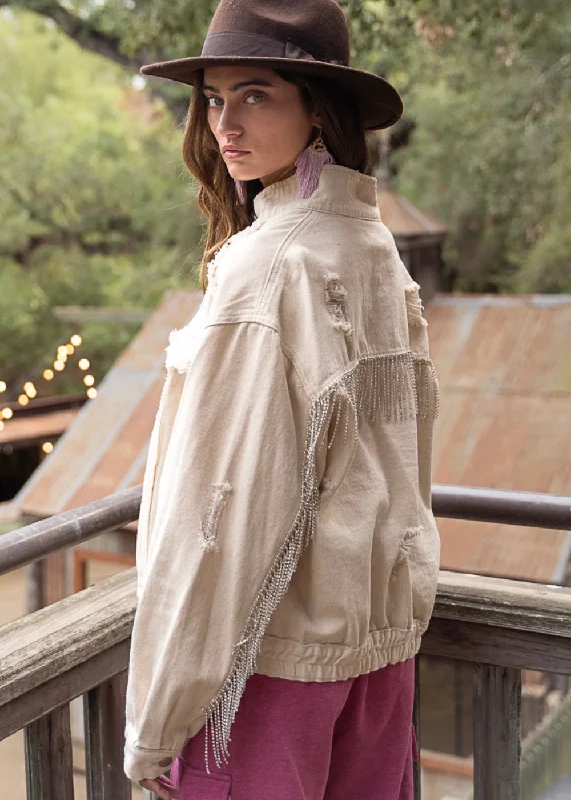 Party in the Back 2.0 Denim Jacket in Oat Nylon Fabric Polyester Fabric Spandex Fabric