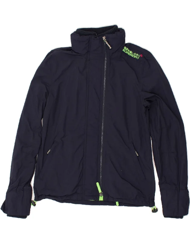 SUPERDRY Womens Windcheater Rain Jacket UK 14 Medium Navy Blue Polyester Lace Jacket Ribbed Jacket Sequined Jacket
