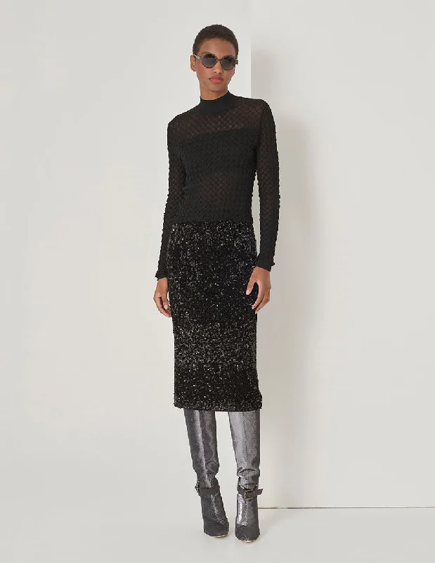 Maryling Black Stretch Sequin Shift Skirt velvet skirt glossy