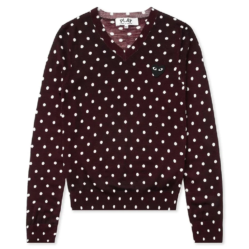 Womens Polka Dot Sweater - Burgundy Elasticated Padded Insulated