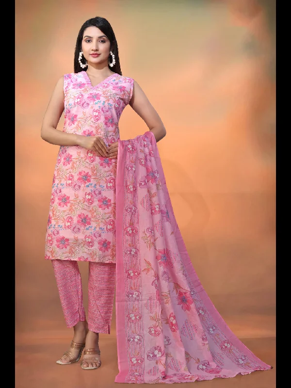 Pink Attractive Looking Pant Suit With Designer Foil Printed Work Soft Stretch Trousers