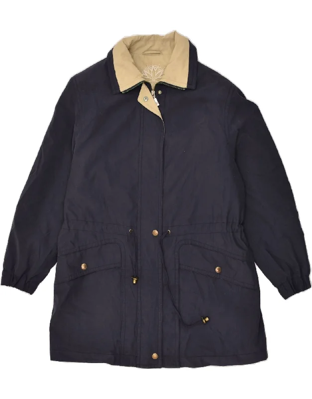 SYMPATEX Womens Oversized Utility Jacket UK 14 Medium Navy Blue Polyester Toggled Jacket Drawstring Jacket Belted Jacket