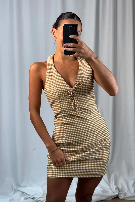 Sherene Halter Dress Mustard Tunics Seasonal trendy