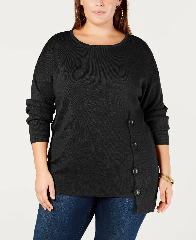 NY Collection Plus Size Side Button Sweater Graphic Sweater Embroidered Appliqued