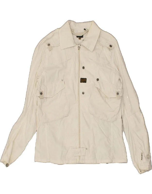 G-STAR Womens Utility Jacket UK 18 XL Off White Cotton Wool Jacket Cashmere Jacket Tweed Jacket