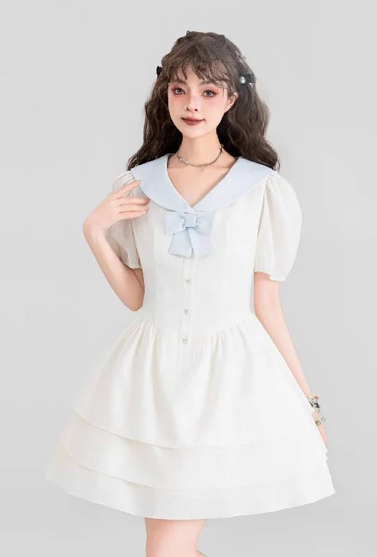 Navy Collar White A-Line Cake Princess Dress KEI0095 Tunics Sophisticated sleek