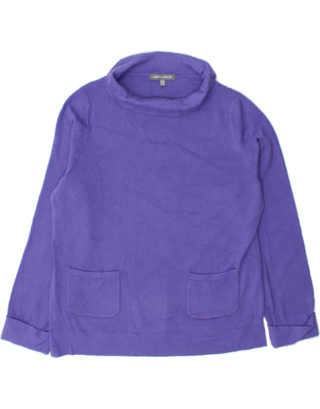 LAURA ASHLEY Womens Roll Neck Jumper Sweater UK 12 Medium Purple Glossy Satin Silk