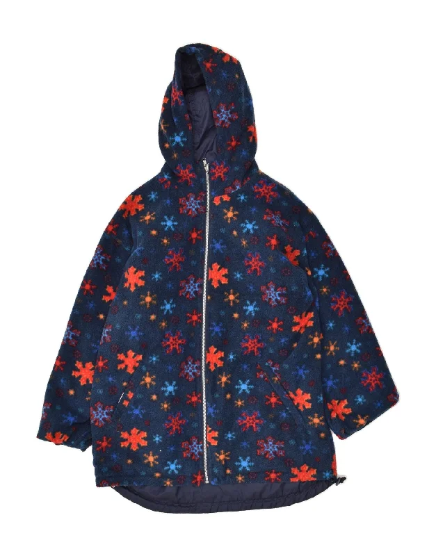 VINTAGE Womens Reversible Hooded Fleece Jacket UK 16 Large Navy Blue Knit Jacket Woven Jacket Fleece Jacket