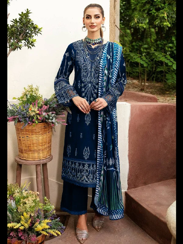 Navy Blue Classy Designer Semi-Stitched Pant Suit With Embroidery Work Classic Straight-Leg Pants