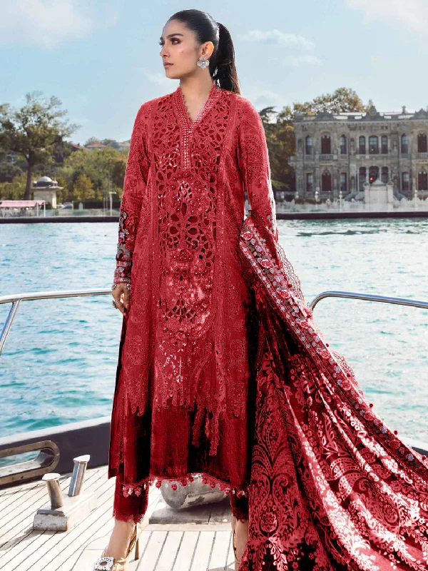 Red Classy Designer Semi-Stitched Pant Suit With Embroidery Work Fashionable Button-Up Pants