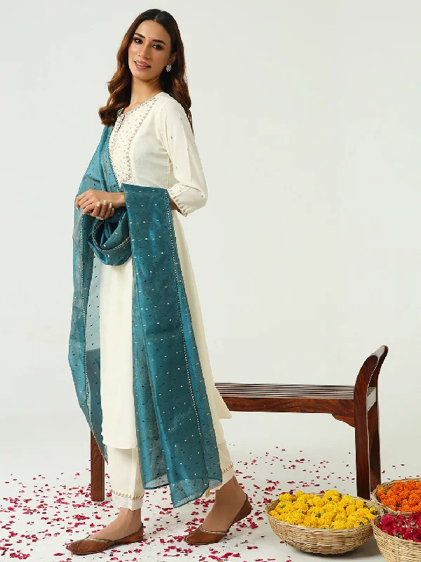 Off White Designer Party Wear Readymade Pant Suit With Designer Embroidery Work Comfy Zip-Up Pants