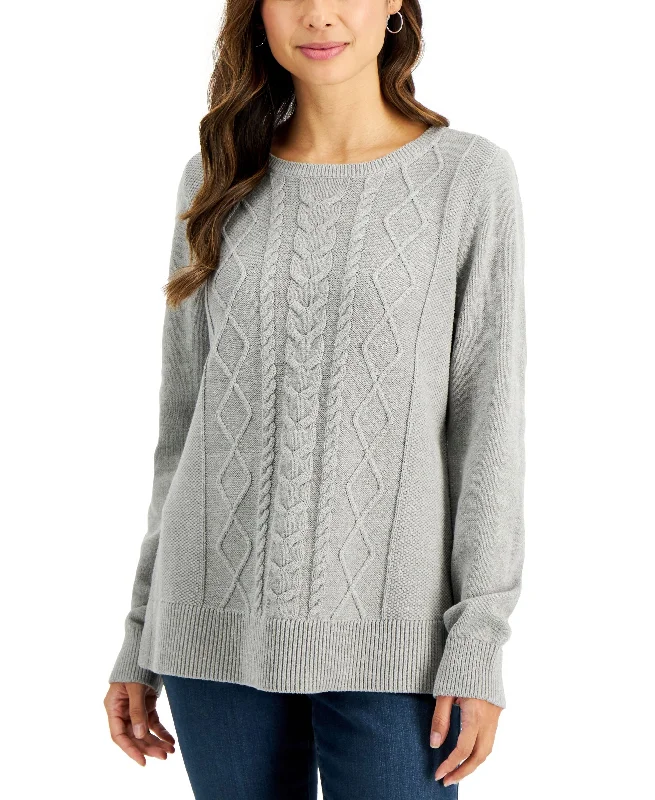 Karen Scott Petite Diamond Center Cable Knit Cotton Sweater Plaid Sweater Polka Dot Checkered