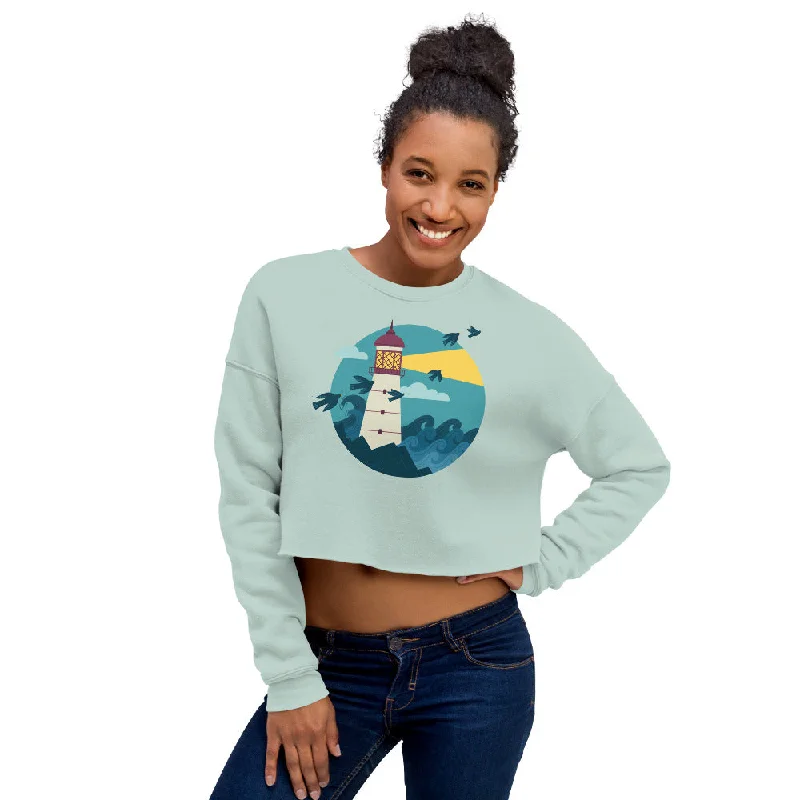 Lighthouse — Crop Sweatshirt Hoodie with Rhinestones Sparkly Elegant
