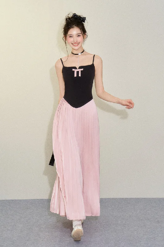 Holiday Style Contrast Color Bow Long Suspender Dress UND0079 Tunics Spring floral