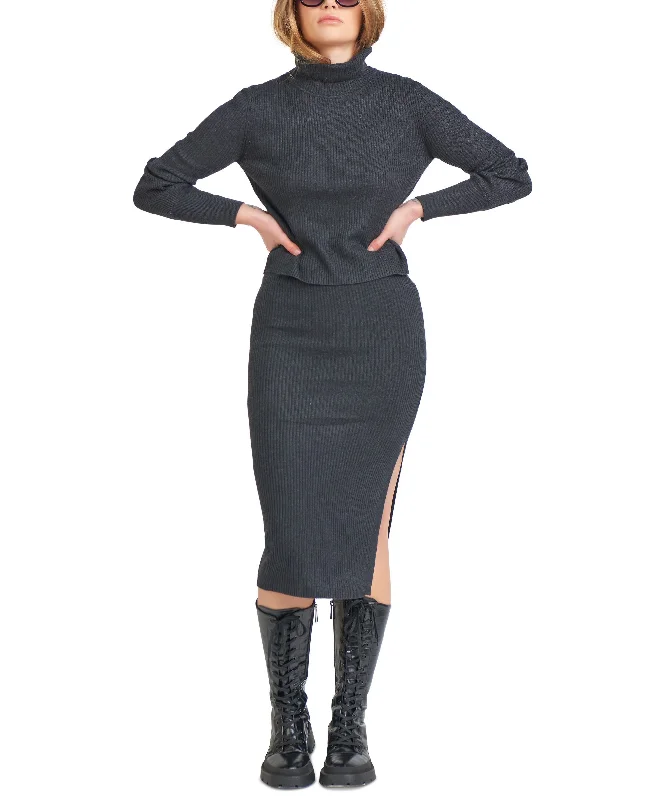 Black Tape Petite Midi Sweater Skirt Zippered Buttoned Snapped