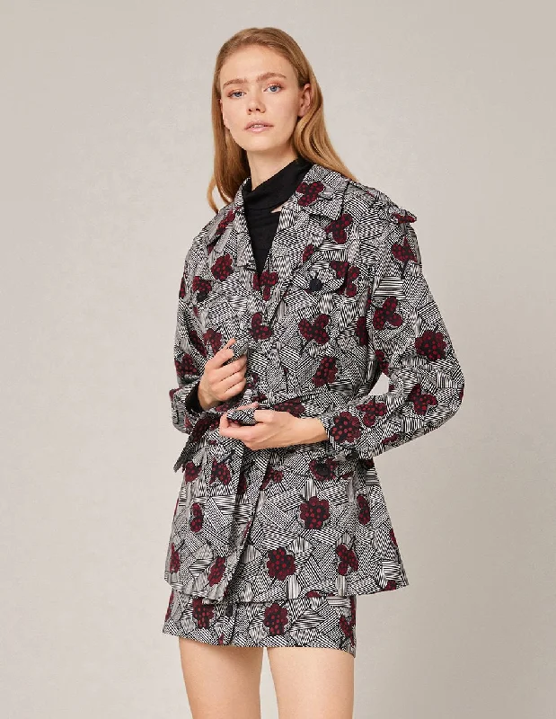 MARYLING ROSE PATTERN JACQUARD MINI SKIRT wool skirt sturdy