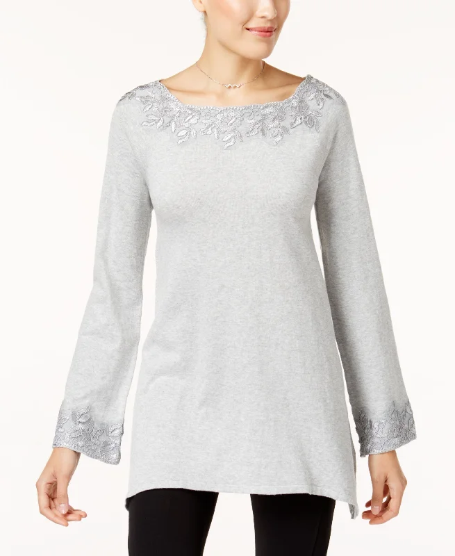 Style & Co Lace Trim Tunic Sweater Transparent Opaque Sheer